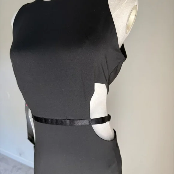NWT Bebe Slinky Side Cut-Out Midi Dress Jet Black Sleeveless Evening Gown Medium - Picture 4 of 10